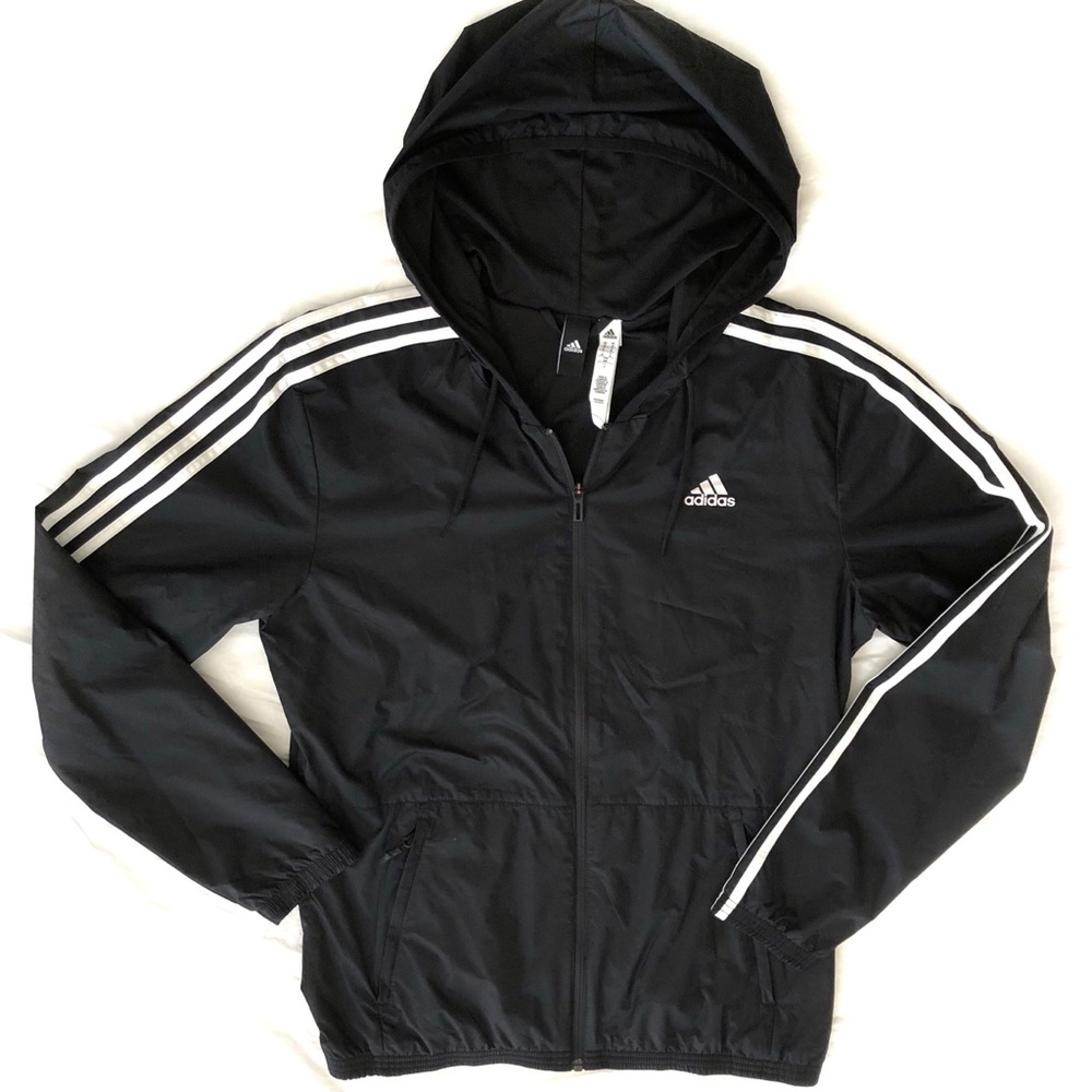Adidas Climawarm Black 3-Stripes Full Zip Hoodie Jacket Men's Size M EUC